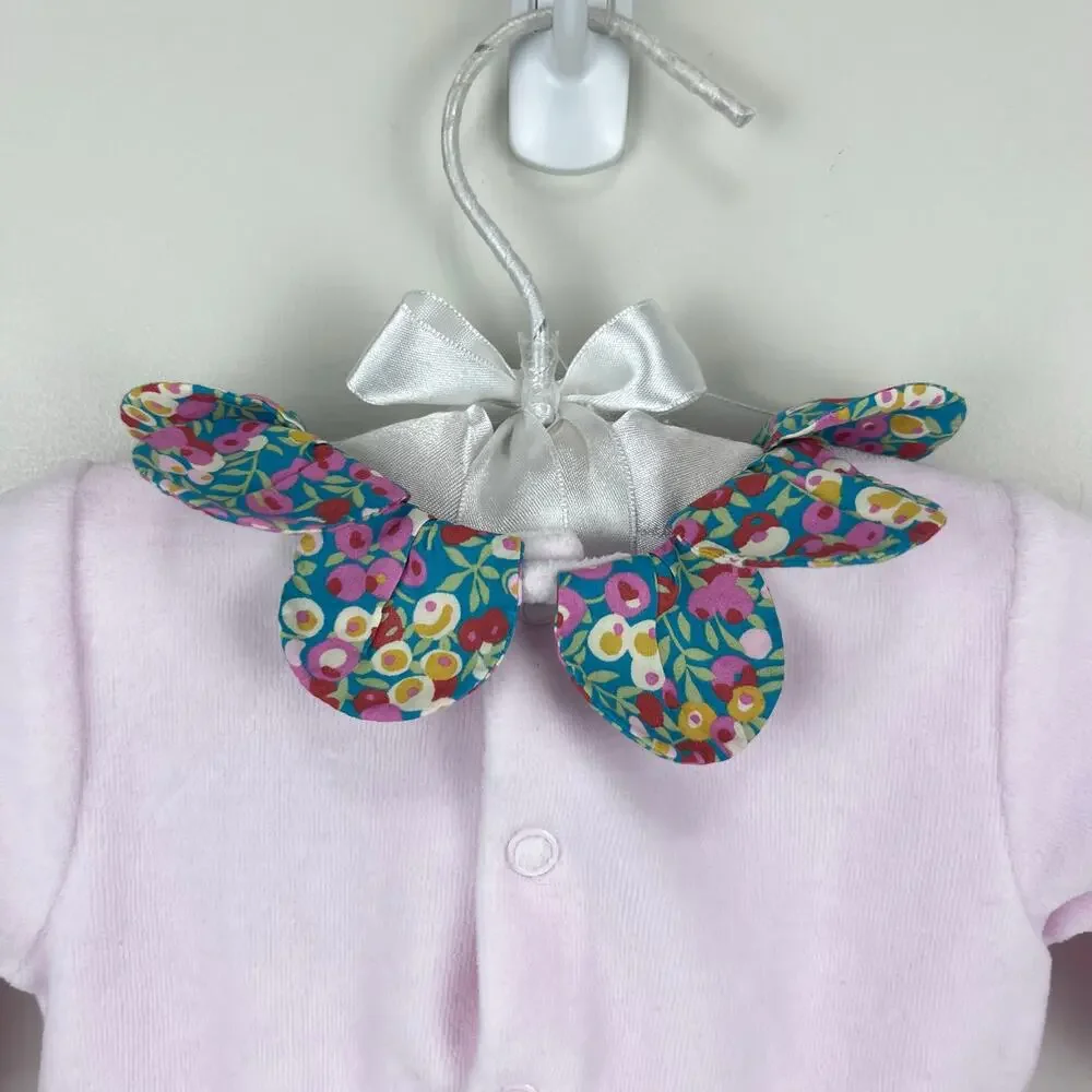 Jacadi Paris Pink Velour Floral Petal Collar Footie Coverall 3 Months